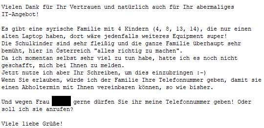 Brief bzgl. einer PC Übergabe